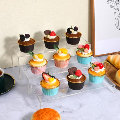 6 Pack Large Acrylic Display Risers, 12" Large Risers Displays Stands, Collectibles Display Shelf, Perfume Organizer Stand, Clear Rectangular Stands for Showcase, Collectibles, Cupcake, Dessert, 3 Sizes