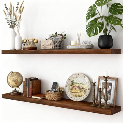 foxsky 48 Inch Long Walnut Floating Shelves for Wall, Solid Wood Shelf - color: Walnut, size: 48 inch