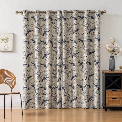 SUOUO Grey Blue Floral Blackout Curtains 96 Inches 2 Panels Grommet-Top - color: Grey-blue, size: 52"W x 96"L (Pack of 2)