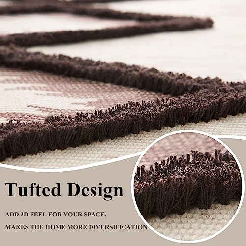 Boho Bathroom Rugs 2x3ft Farmhouse Bath Runner Rug, Small Tufted Cotton Accent Floor Mat with Tassels, Brown - color: Brown, size: 2' x 3' (Runner)