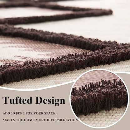 Boho Runner Rug 2'x5', Washable Hallway Rug Runner Non Slip Rubber Backed, Kitchen Farmhouse Area Rug Floor Mat with Tassels, Tufted Woven Cotton Entryway Carpet, Brown - color: Brown, size: 2' x 5' (Runner)