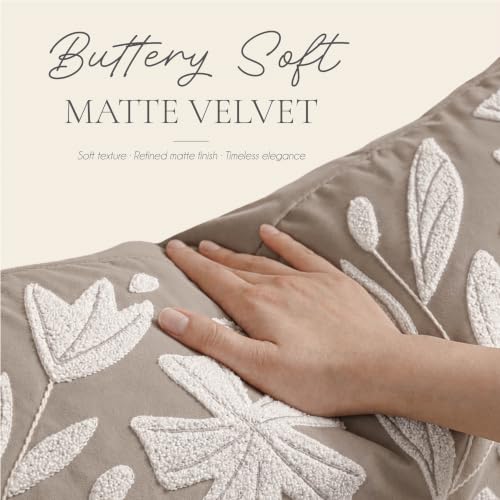 BlissBlush Decorative Throw Pillow Cover 20x20, Light Taupe Velvet Accent Cushion Cover for Couch Sofa Living Room, Floral Tufted Square Pillowcase (Cover Only) - color: Light Taupe, size: 20" x 20" (Pack of 1)