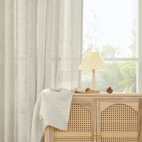 YoungsTex Linen Semi Sheer Curtains 45 Inch Length 2 Panels Set Rod Pocket - color: Linen, size: 42"W x 45"L (Pack of 2)