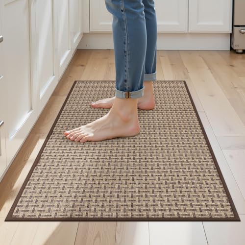 Ileading Non Slip Kitchen Rug, Waterproof Anti Fatigue Cushioned Floor Mat for Kitchen, Durable Entryway Doormat, Dirt Resistant Small Runner Rug with Rubber Backing 23"x35.5" - color: Golden&brown, size: 23"x35.5"