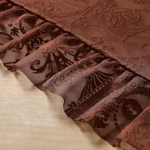 TUDECO Brown Lace Floral Curtains 72 Inch Long, Ruffle Edge, 2 Panels - color: Brown, size: 59"W x 72"L (Pack of 2)