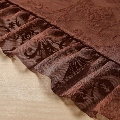 TUDECO Brown Lace Floral Curtains 72 Inch Long, Ruffle Edge, 2 Panels - color: Brown, size: 59"W x 72"L (Pack of 2)