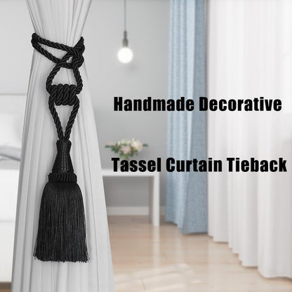 BEL AVENIR 4 Pack Tassel Curtain Tiebacks Handmade Holdbacks (Black) - color: Black, size: 4 Pack