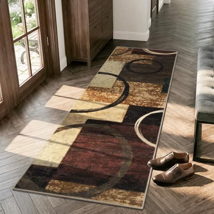 Yamaziot 2x6 Washable Modern Abstract Runner Rug Non-Slip for Hallways - color: Brown, size: 2x6ft