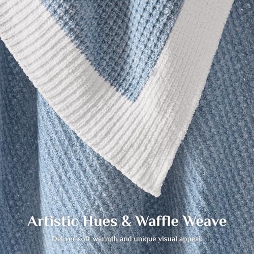 BEDELITE Soft Cozy Chenille Waffle Knit Throw Blanket,Farmhouse Boho - color: Blue, size: Twin(60"x80")