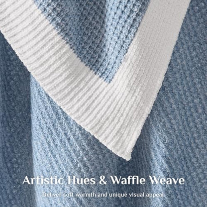 BEDELITE Soft Cozy Chenille Waffle Knit Throw Blanket,Farmhouse Boho - color: Blue, size: Twin(60"x80")