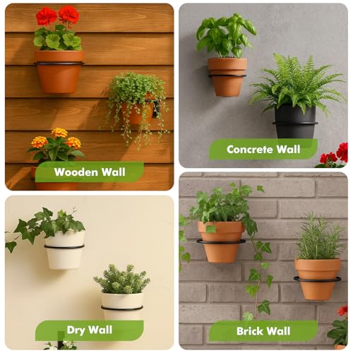9-Pack 4/6/8 Inch Flower Pot Holder Ring Wall Mounted Metal Flower Pot Hangers Wall Hanger Bracket Rings Black Planter Bracket for Home, Garden, Indoor Outdoor Pots - size: 4''/6''/8''