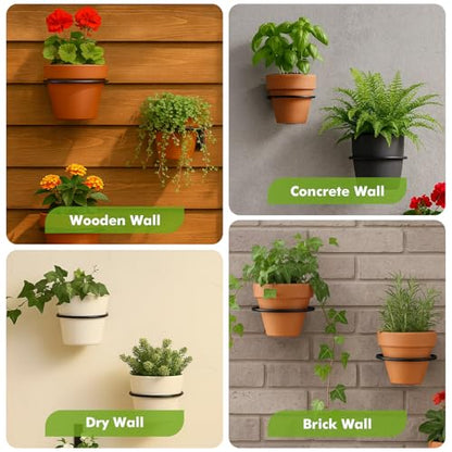 9-Pack 4/6/8 Inch Flower Pot Holder Ring Wall Mounted Metal Flower Pot Hangers Wall Hanger Bracket Rings Black Planter Bracket for Home, Garden, Indoor Outdoor Pots - size: 4''/6''/8''