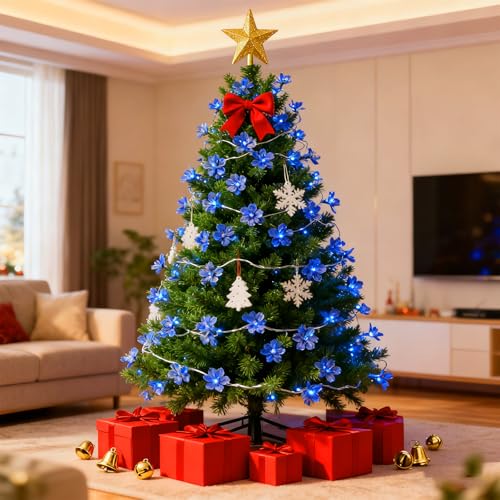 Connectable 33ft 100 LED Plug in Blue Flower Fairy Lights String Decor - color: Blue