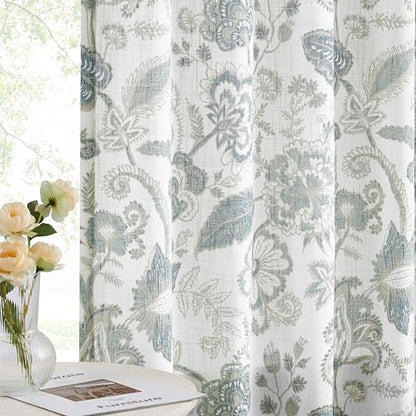 Kayne Studio Blue Grey Jacobean Floral Rod Pocket Semi Sheer Curtains 90" L - color: Blue Grey, size: 52"W x 90"L (Pack of 2)