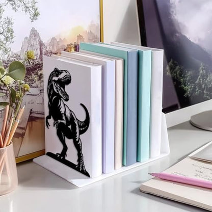 Peacoblue 5.3"x4.3"x7.9" Metal Bookends, Heavy Duty Book Ends for Shelves - style: Tyrannosaurus Rex