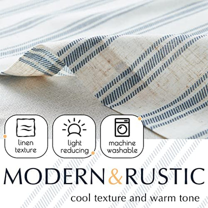 jinchan Striped Linen Valance 18 Inch Farmhouse 1 Panel Blue on Beige - color: Striped Blue on Beige, size: 50"W x 18"L (Pack of 1)