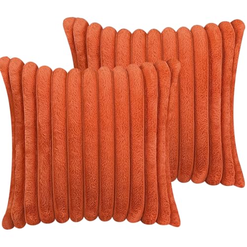 COTEY 18x18 Decorative Faux Fur Throw Pillow Covers Set of 2- Burnt Orange - color: Burnt Orange, size: 18" x 18" (Pack of 2)