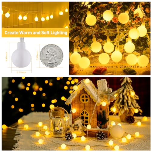 JMEXSUSS 100 LED Globe String Lights Indoor Bedroom, 33ft Classroom Lights (Pack of 2) - color: Warm White, size: 100 LED Plug (Pack of 2)