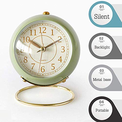SHISEDECO Small Tableclock Classic Non-Ticking Tabletop Alarm Clock,Green ﻿ - color: Green