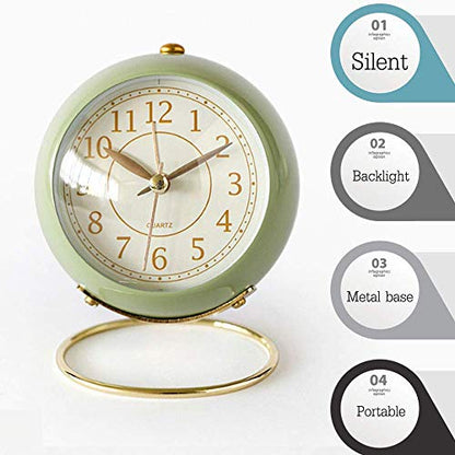 SHISEDECO Small Tableclock Classic Non-Ticking Tabletop Alarm Clock,Green ﻿ - color: Green