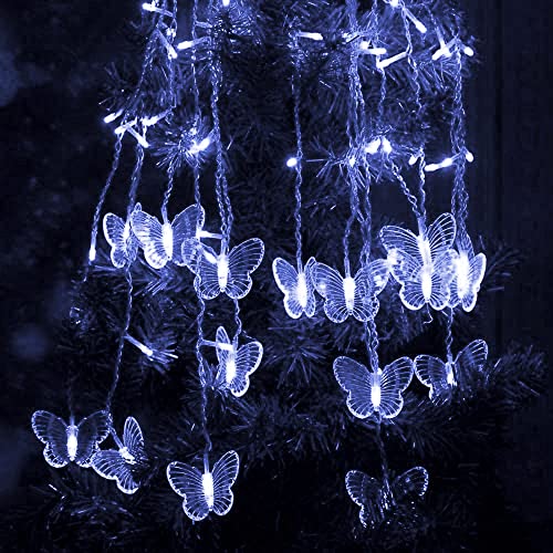Butterfly Curtain Fairy Lights USB Plug in,8 Modes 120 LED 20FT Firefly Twinkle Timer String Lights with Remote, Waterproof Copper Wire for Bedroom Patio Christmas Wedding Party (Cool White) - color: Cool White