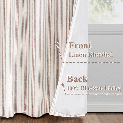 MYSKY HOME Taupe Striped Linen Curtains 100% Blackout 52Wx63L,2 Panels - color: B-taupe/Blackout, size: 52"W x 63"L (Pack of 2)