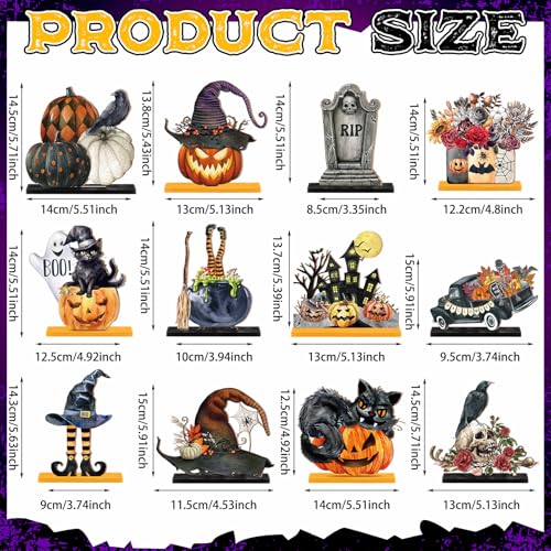 Marsui 12 Pcs Halloween Wooden Decor Pumpkin Ghost Cat Centerpieces - style: Halloween