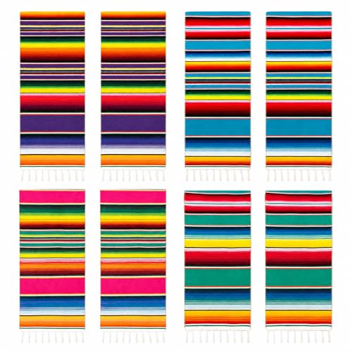Mexican Table Runner 8 Pack, 14 x 84 in Serape Fiesta Party Decor - style: Mexican Table Runner 8Pack