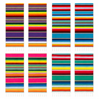 Mexican Table Runner 8 Pack, 14 x 84 in Serape Fiesta Party Decor - style: Mexican Table Runner 8Pack
