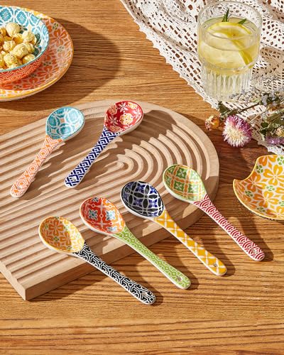 Metahom Ceramic Small Serving Spoons, Colorful Soup Spoon Set of 6 - size: 6.25 inch