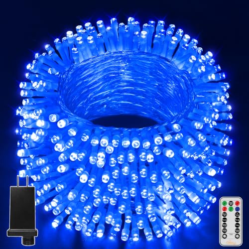 Ollny Blue Christmas Lights Outdoor, 400LED 131FT String Lights with Remote - color: Blue, size: 400 LEDs