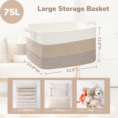 Goodpick Large Woven Rope Blanket Basket, Rectangle, Light Brown - color: Light Brown, size: Large(21.6"L x 14.9"W x 11.8"H)