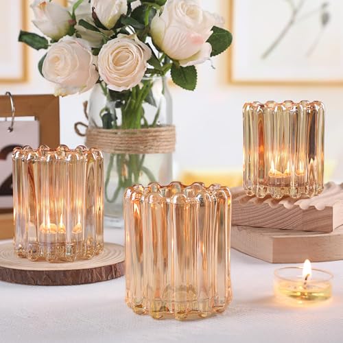6 Pcs Votive Candle Holder, Gold Glass Large Tea Lights Candle Holders - color: Gold