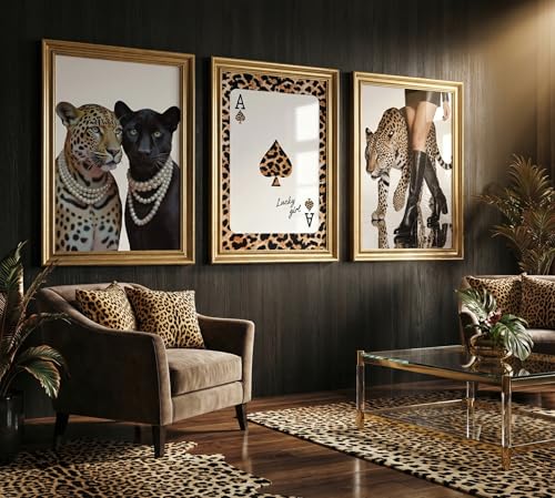 3pcs Trendy Leopard Canvas Wall Art Funky Black High Heel Cheetah Posters Prints Paintings Preppy Leopard Style Poker Wall Decor Pictures for Living Room Bedroom Dormitory Apartment Home Decoration - color: Trendy Leopard, size: 24"L x 16"W-Posters