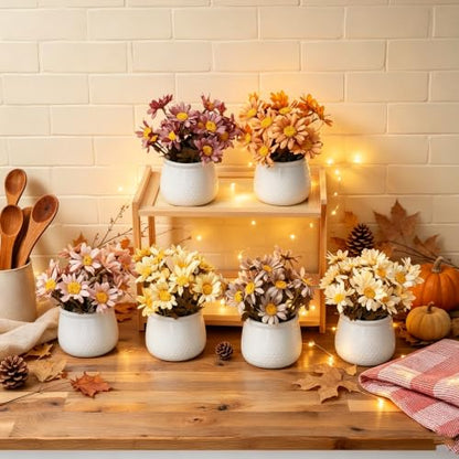 6PCS Artificial Daisy Fall Flower Arrangements with Large Ceramic Pots - color: Fall Multicolor-sunflower