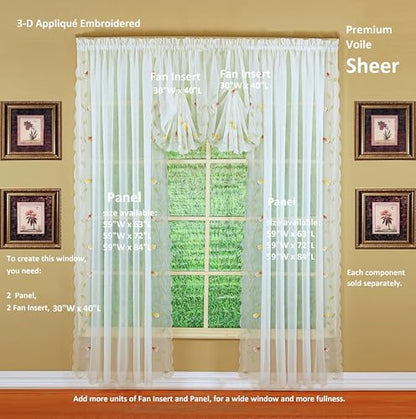 Today's Curtain,Vineyard 3-D Appliqué,Fan Insert, Ecru, 30" W x 40" L - color: Ecru, size: 30"W x 40"L (Pack of 1)