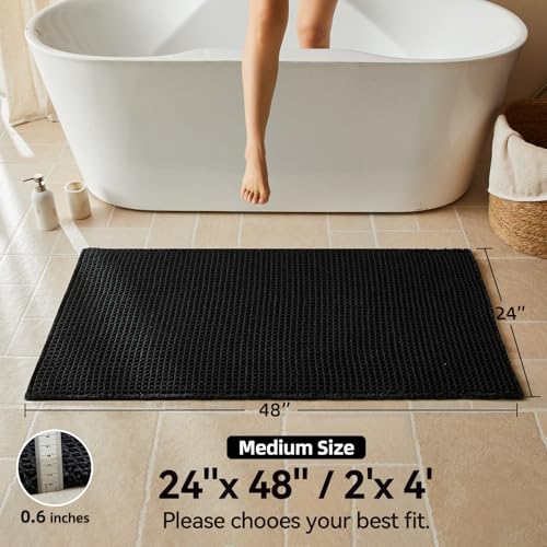 Triohero Black Waffle Bath Mat, Boho Bathroom Rugs Non Slip Washable, 24x48 - color: Black, size: 2' X 4' (Rectangular)