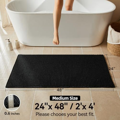 Triohero Black Waffle Bath Mat, Boho Bathroom Rugs Non Slip Washable, 24x48 - color: Black, size: 2' X 4' (Rectangular)