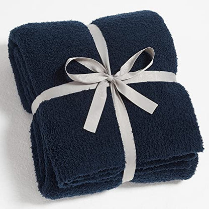CYMULA Super Soft Knit Throw Blanket Twin Size Navy-Lightweight Plush Fuzzy Fluffy Warm Cozy Blankets and Throws for Sofa Bed All Season Use, 60x80 inches - color: Navy, size: Twin(60"x80")