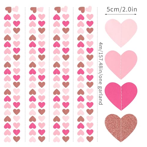 Light-Pink Rose-Gold Valentines Party-Decorations Heart-Garland - 52ft Red Galentines Streamers Banner,Women Romantic Special Night Wedding Bachelorette Bridal Shower Birthday Backdrop Decor Burgleda - color: Light Pink Red Rose Gold