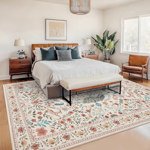 Garvee Floral 5x7 Area Rugs Washable Living Room Rug Entryway Rug Beige - color: Beige, size: 5' x 7' (Rectangular)