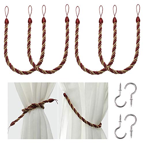 BEL AVENIR Curtain Tiebacks Ropes Tie-Backs,Handmade Holdbacks(Mix Red,4P) - color: Mix Red, size: 4pack