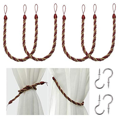 BEL AVENIR Curtain Tiebacks Ropes Tie-Backs,Handmade Holdbacks(Mix Red,4P) - color: Mix Red, size: 4pack