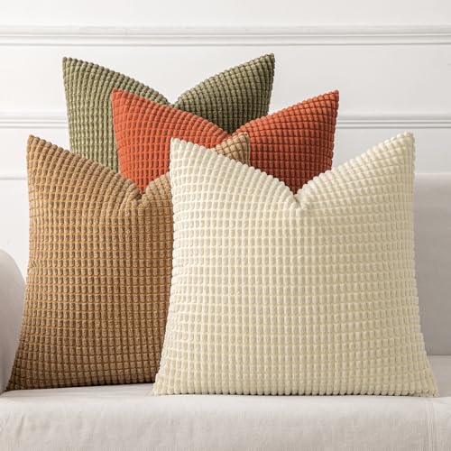 MIULEE Farmhouse Decorative Pillow Covers 20x20 Inch Set of 4 Brown Green - color: Brown Green, size: 20" x 20" (Pack of 4)