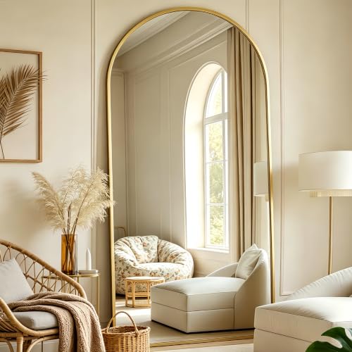 Prywot Arched Full Length Mirror, 70"x26" Free Standing Floor Mirror, Gold - color: Gold, size: 70"L x 26"W