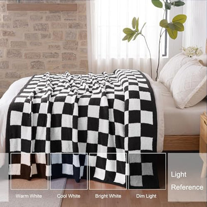 Exclusivo Mezcla Checkered Knit Blanket Twin Size for Bed, Black - color: Black, size: Twin (60"x80")