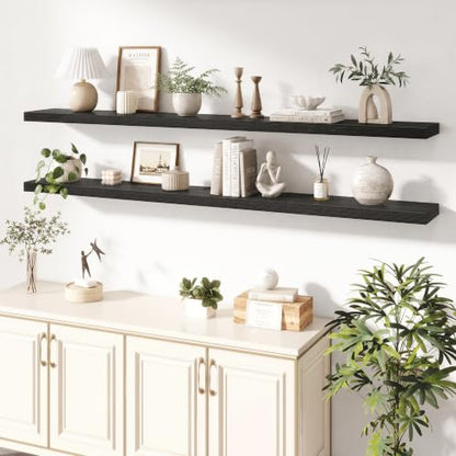 Dreamland 72 Inches Wall Mounted Wood Floating Shelves, Black, 2 Pack - color: Black, size: 72in