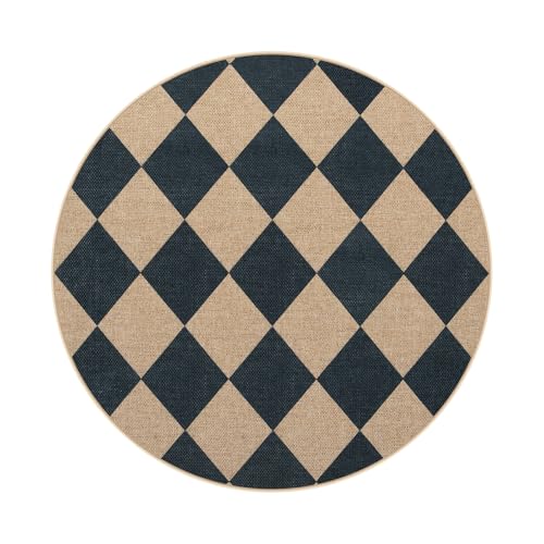 Lahome Checkered Easy Jute Round Rug 3ft, Outdoor Entryway Rug Washable - color: Black/Checkerboard -2, size: 3' Round