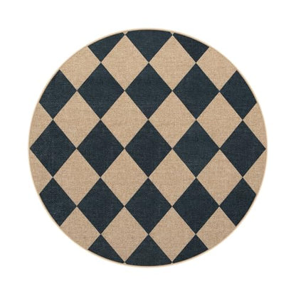 Lahome Checkered Easy Jute Round Rug 3ft, Outdoor Entryway Rug Washable - color: Black/Checkerboard -2, size: 3' Round