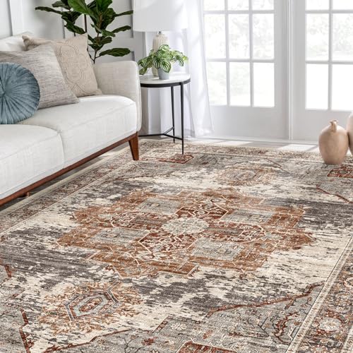 RUUGME Washable 5x7 Area Rugs - Large Rugs for Living Room Stain Resistant Carpet Vintage Rugs for Bedroom with Non Slip Backing Home Decor Floor Decoration Mat (5x7 Brick) - color: Brick, size: 5' x 7' (Rectangular)